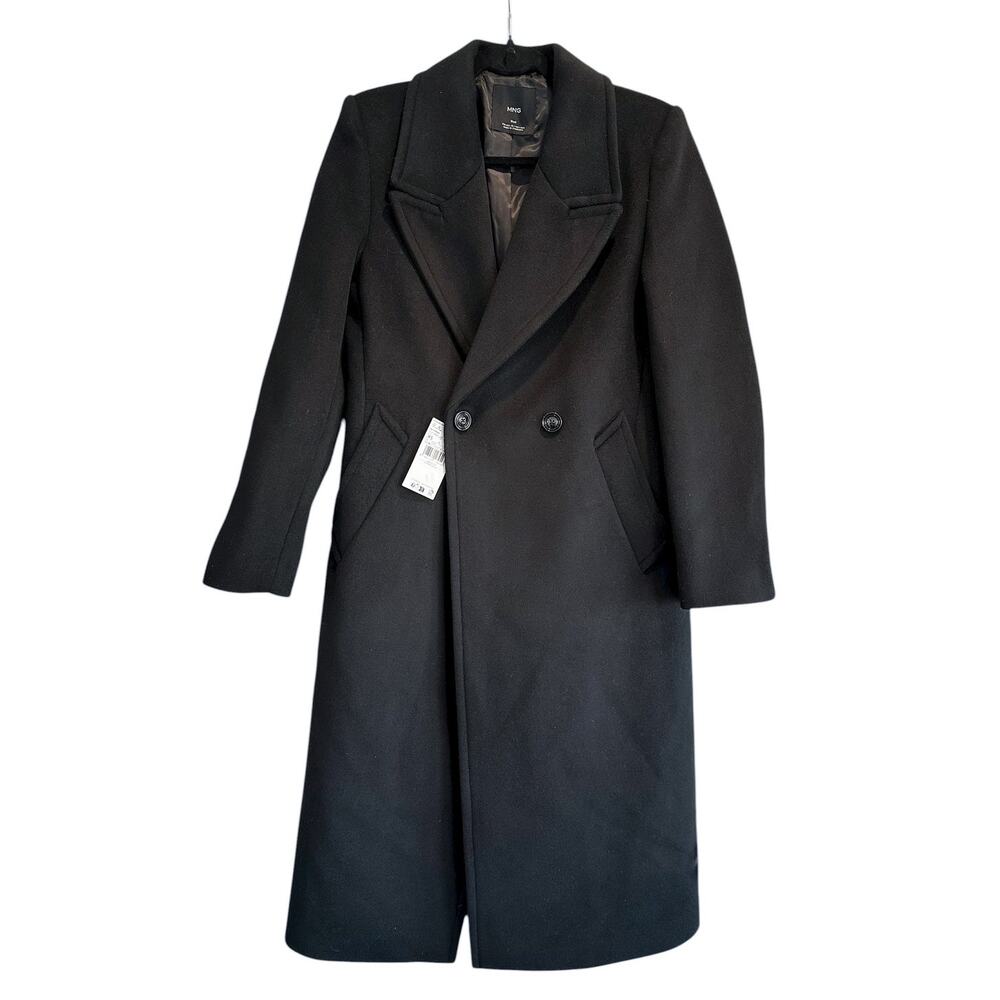 Mango Black Wool Long Peacoat Size XS
